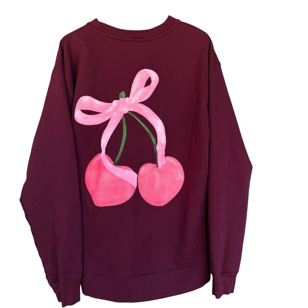 Obsessive Love Sweatshirt Womens XL Red Cherry Graphic Fleece Pullover